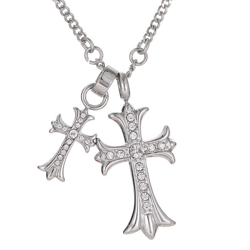 Wholesale Cross diamond titanium steel necklace